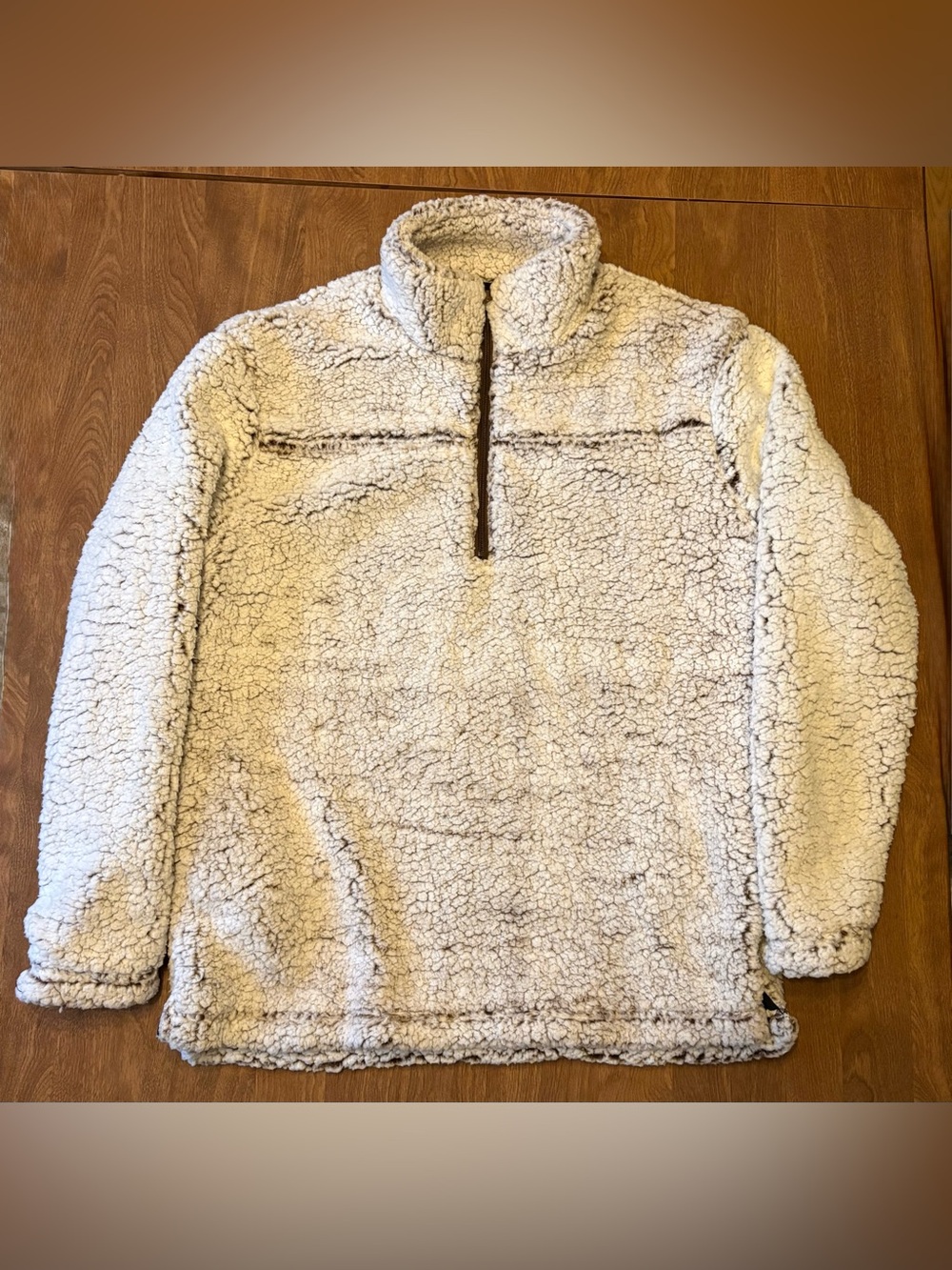 Men's Cream Sherpa Zip-Up Pullover Sweater